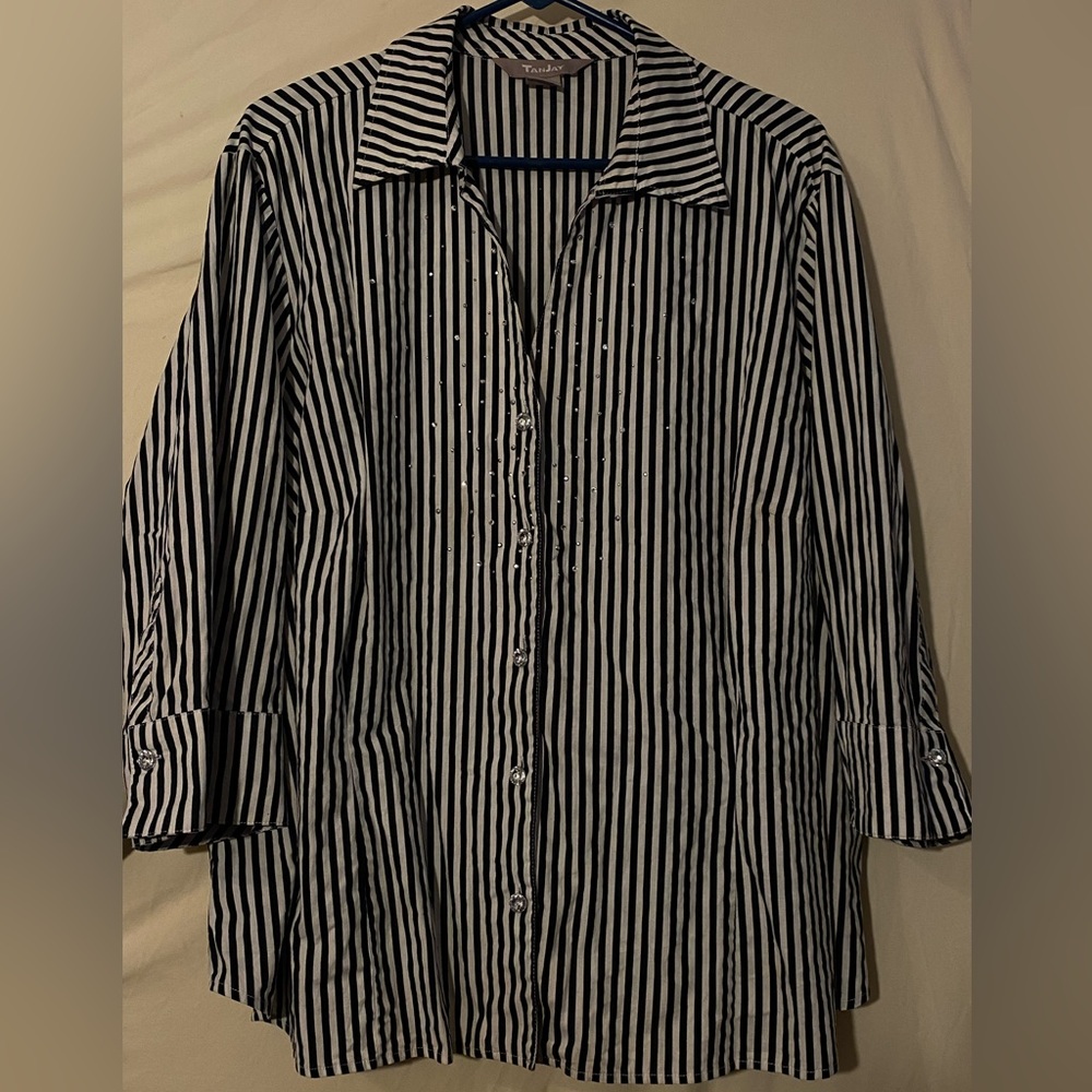 TanJay Blouse | Women's | 24 W | Button Up | Striped |